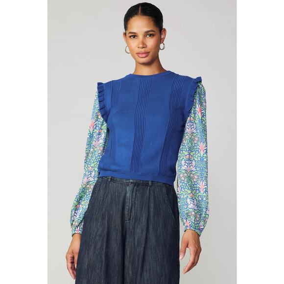 Anthropologie Current Air Twee Floral Nouveau Contrast Sweater Knit Top SZ M - Picture 2 of 16